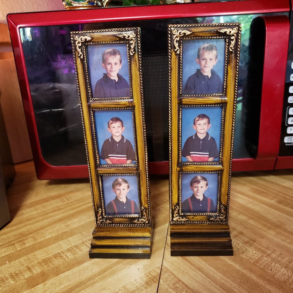 Set Of 2 School Tower Photo Frames Holds 2-1/2" X 2" Photo Brown/Gold